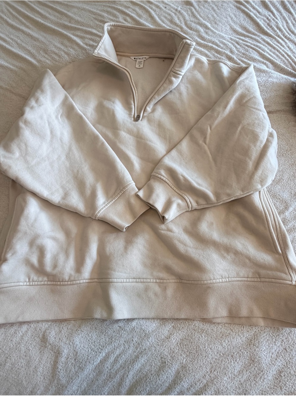 Athleta Cream Forever Fleece Quarter Zip Pullover Sweater- XL